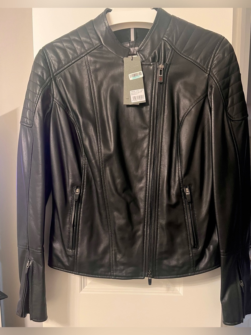 Scuderia Ferrari Black Leather Quilted Moto Jacket